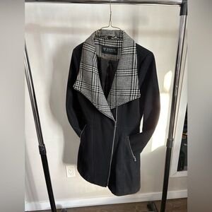 GUESS Black Trench Coat with Houndstooth Detail